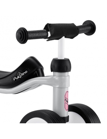 Jeździk rowerek czterokołowy Puky Pukylino jasnoszary z naklejkami i osłoną kierownicy