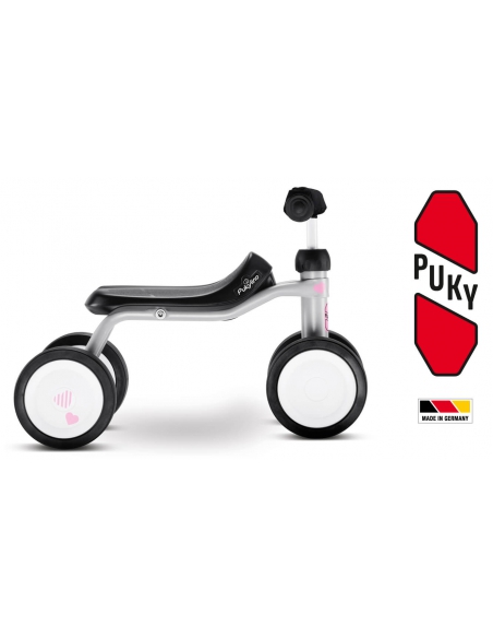 Jeździk rowerek czterokołowy Puky Pukylino jasnoszary z naklejkami i osłoną kierownicy