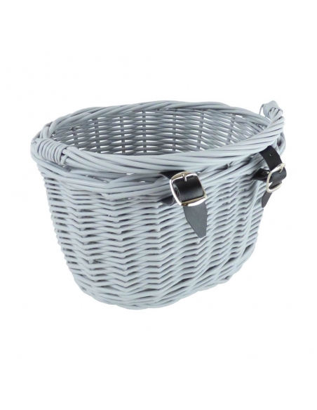 Szary wiklinowy koszyczek na rower (mocowanie na paski)