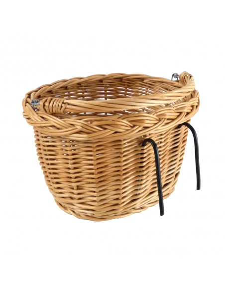Naturalny wiklinowy koszyk na rower dziecięcy, z wyściółką w kwiatki (mocowany na haki)