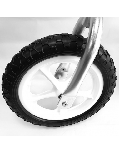 Rowerek biegowy Cruzee 12 srebrny białe koła