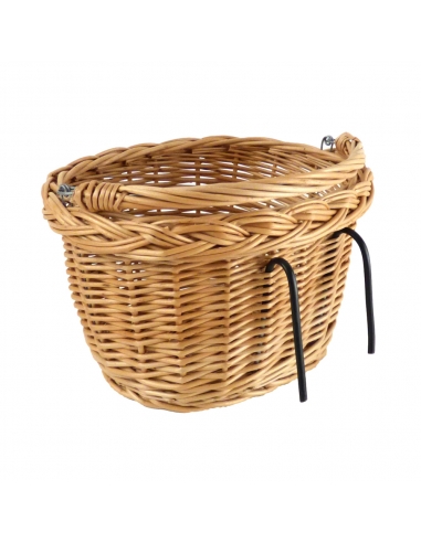 Naturalny wiklinowy koszyk na rower dziecięcy, z wyściółką w kolorowe motyle (mocowany na haki)