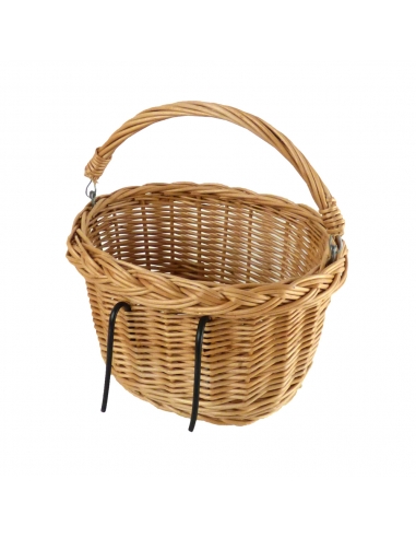 Naturalny wiklinowy koszyk na rower dziecięcy, z wyściółką w kwiatki (mocowany na haki)