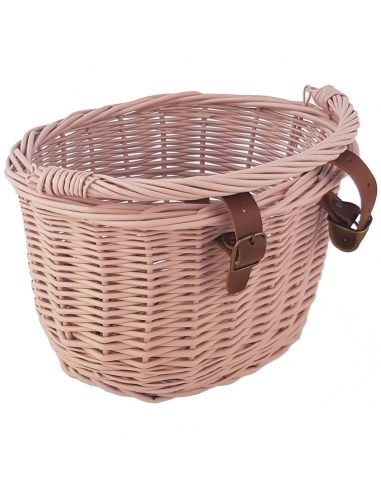 Różowy wiklinowy koszyk na rower dziecięcy (mocowany na paski)