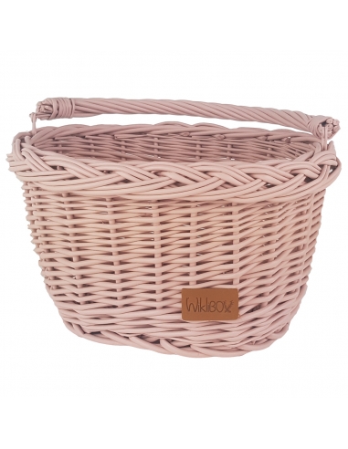 Różowy wiklinowy koszyk na rower dziecięcy (mocowany na haki)