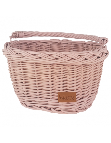 Różowy wiklinowy koszyk na rower dziecięcy (mocowany na haki)