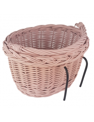 Różowy wiklinowy koszyk na rower dziecięcy (mocowany na haki)