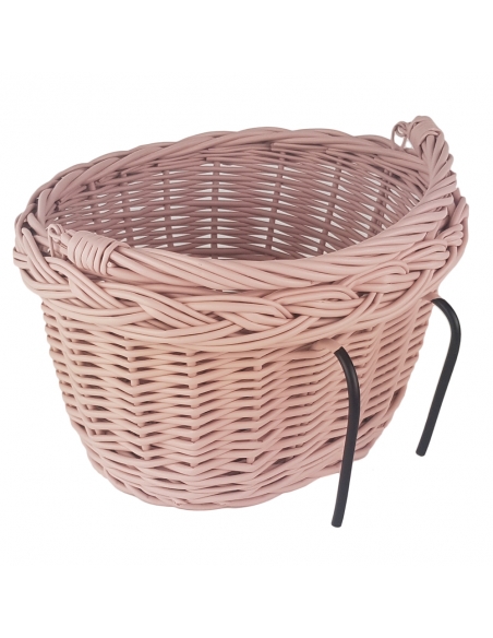Różowy wiklinowy koszyk na rower dziecięcy (mocowany na haki)