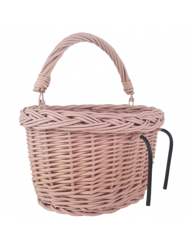 Różowy wiklinowy koszyk na rower dziecięcy (mocowany na haki)