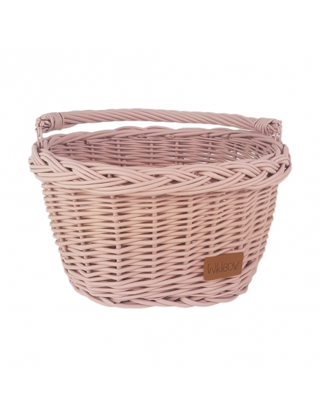 Różowy wiklinowy koszyk na rower dziecięcy (mocowany na haki)