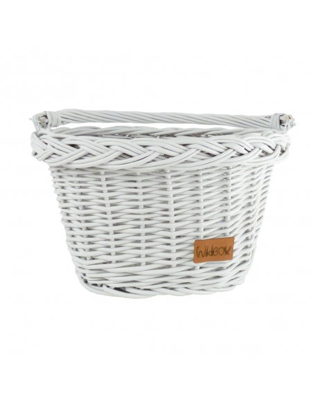Biały wiklinowy koszyk na rower dziecięcy (mocowany na haki)