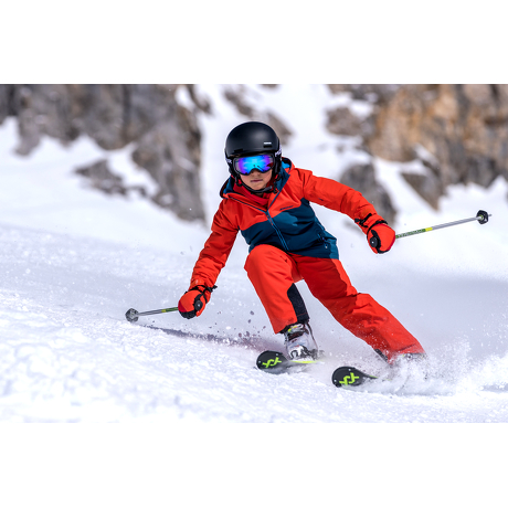 Dziecięce narty Voelkl Racetiger Junior Red wraz z wiązaniami Marker 4.5 vMotion JR 2021/22