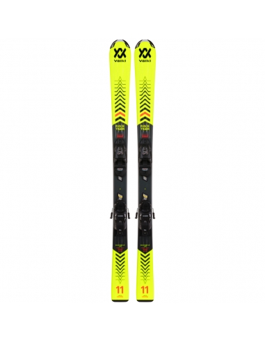 Dziecięce narty Voelkl Racetiger Junior Yellow wraz z wiązaniami Marker 4.5 vMotion JR 2021/22