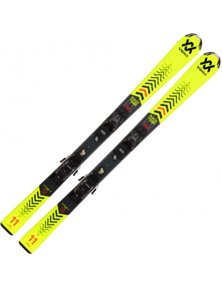 Dziecięce narty Voelkl Racetiger Junior Yellow wraz z wiązaniami Marker 4.5 vMotion JR 2021/22