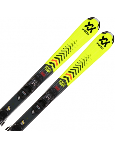 Dziecięce narty Voelkl Racetiger Junior Yellow wraz z wiązaniami Marker 4.5 vMotion JR 2021/22