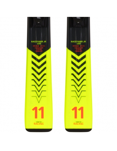 Dziecięce narty Voelkl Racetiger Junior Yellow wraz z wiązaniami Marker 4.5 vMotion JR 2021/22