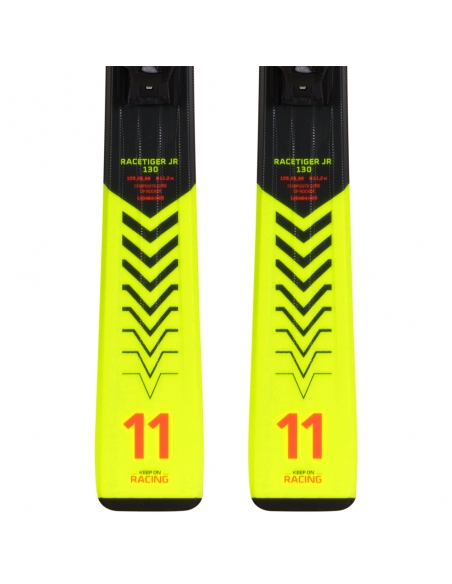 Dziecięce narty Voelkl Racetiger Junior Yellow wraz z wiązaniami Marker 4.5 vMotion JR 2021/22