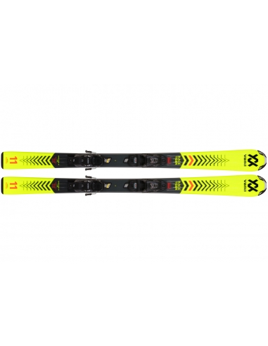 Dziecięce narty Voelkl Racetiger Junior Yellow wraz z wiązaniami Marker 4.5 vMotion JR 2021/22