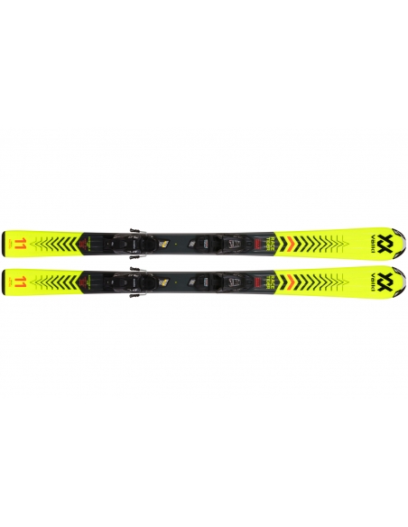 Dziecięce narty Voelkl Racetiger Junior Yellow wraz z wiązaniami Marker 4.5 vMotion JR 2021/22
