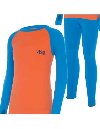 Bielizna termoaktywna dla dzieci (koszulka + getry) Viking ARATA pomarańczowo-niebieska