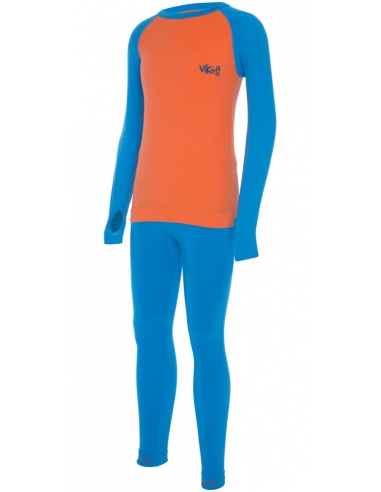 Bielizna termoaktywna dla dzieci (koszulka + getry) Viking ARATA pomarańczowo-niebieska