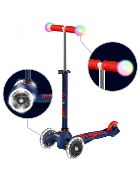 Trójkołowa hulajnoga Mini Micro Deluxe MAGIC LED Navy Blue (świecące koła i uchwyty)