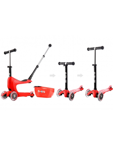 Jeździk i Hulajnoga Micro Mini2go Deluxe Plus Red (z drążkiem do pchania)