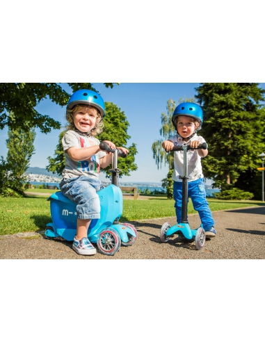 Jeździk i Hulajnoga Micro Mini2go Deluxe Plus Blue (z drążkiem do pchania)