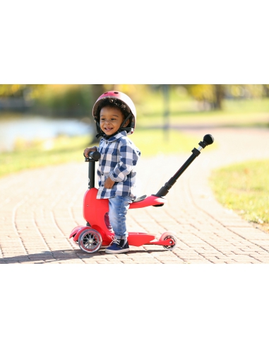 Jeździk i Hulajnoga Micro Mini2go Deluxe Plus Red (z drążkiem do pchania)
