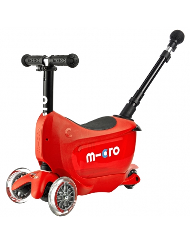Jeździk i Hulajnoga Micro Mini2go Deluxe Plus Red (z drążkiem do pchania)
