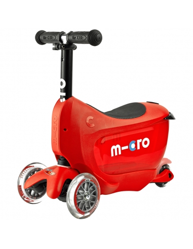 Jeździk i Hulajnoga Micro Mini2go Deluxe Plus Red (z drążkiem do pchania)