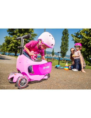 Jeździk i Hulajnoga Micro Mini2go Deluxe Plus Pink (z drążkiem do pchania)