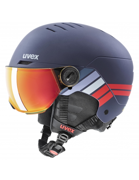 Kask narciarski Uvex Rocket Jr Visor Navy-Red Stripes Mat Kask narciarski Uvex Rocket Jr Visor Navy-Red Stripes Mat