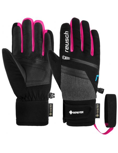 Rękawice narciarskie Reusch Travis Gore-Tex Junior (pięciopalczaste) Black/Black Melange/Pink Glo