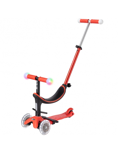 Hulajnoga Jeździk Micro Mini2Grow Magic LED Red (z siedziskiem i drążkiem do pchania, świecące koła i rączki)