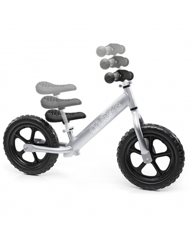 Rowerek biegowy Cruzee 12 SAFE srebrny czarne koła + pasek do noszenia GRATIS