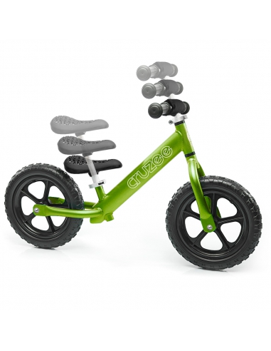 Rowerek biegowy Cruzee 12 SAFE zielony czarne koła + pasek do noszenia GRATIS