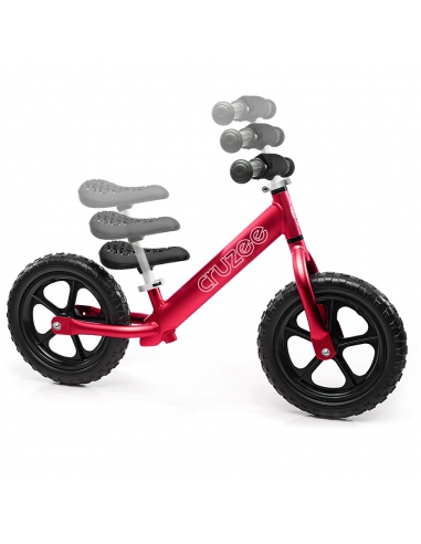 Rowerek biegowy Cruzee 12 SAFE czerwony czarne koła + pasek do noszenia GRATIS