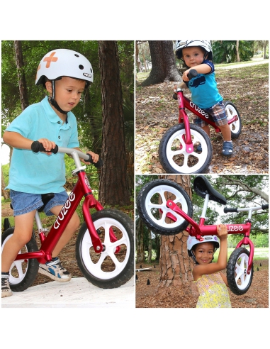 Rowerek biegowy Cruzee 12 SAFE czerwony czarne koła + pasek do noszenia GRATIS