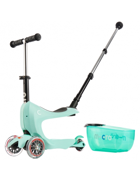 OUTLET Hulajnoga Jeździk Micro Mini2go Deluxe Plus Mint (z siedziskiem i drążkiem do pchania) (brak opakowania)