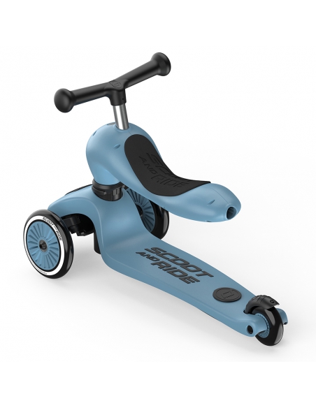 Hulajnoga Jeździk Scoot&Ride Highwaykick1 Push and Go 2w1 Steel (drążek do pchania) + pasek do noszenia GRATIS