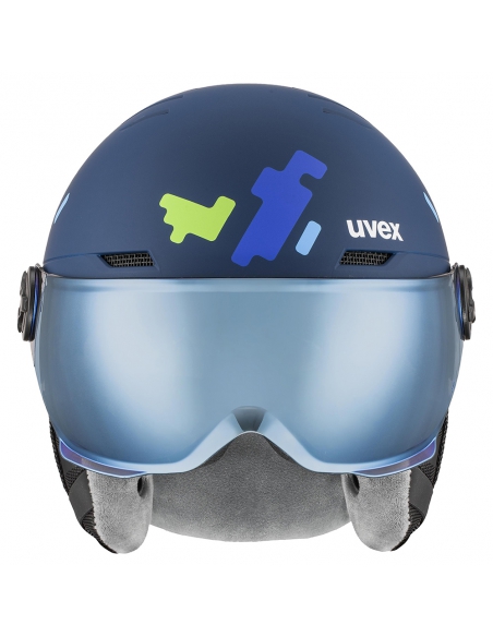 Kask narciarski Uvex Rocket Jr Visor Blue Puzzle Mat