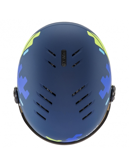 Kask narciarski Uvex Rocket Jr Visor Blue Puzzle Mat