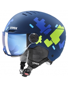 Kask narciarski Uvex Rocket Jr Visor Blue Puzzle Mat