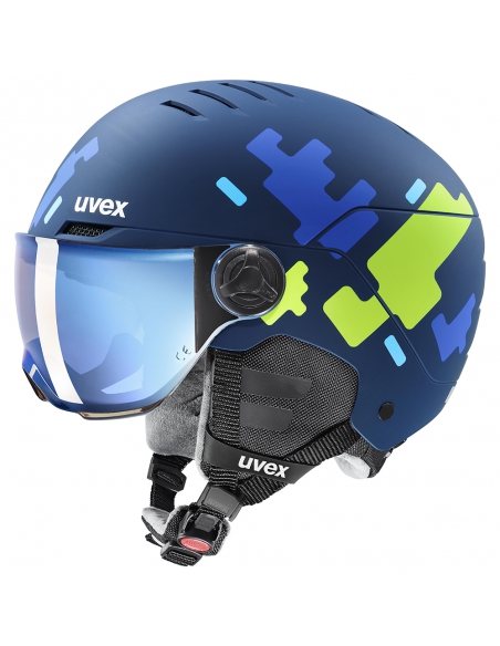 Kask narciarski Uvex Rocket Jr Visor Blue Puzzle Mat