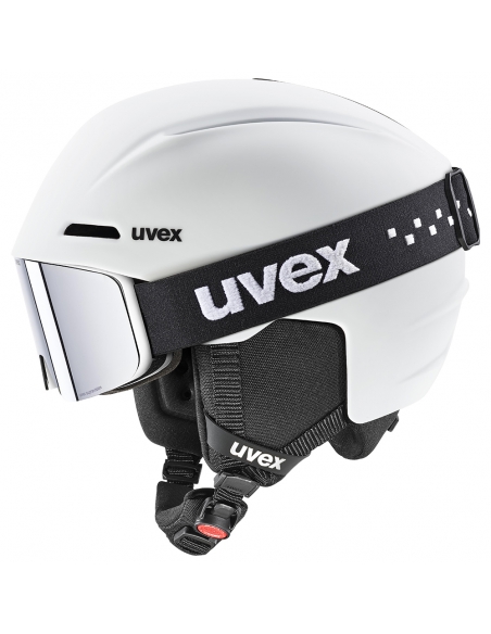 Zestaw: kask narciarski Uvex Viti White Mat + gogle narciarskie UVEX PWDR FM White Mat/Mirror Silver