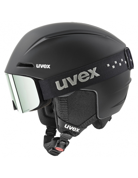 Zestaw: kask narciarski Uvex Viti Black Mat + gogle narciarskie UVEX PWDR FM Black Mat/Mirror Green