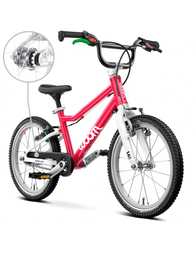 Rower dziecięcy woom 3 GO AUTOMAGIC hot pink (16") różowy-malinowy (z automatyczną przerzutką)