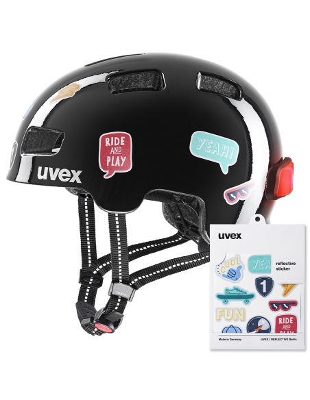 Kask dziecięcy Uvex HLMT 4 Reflexx Black (lampka, odblaskowe naklejki)
