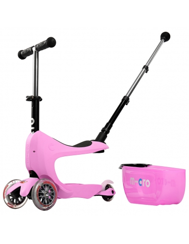 OUTLET Hulajnoga Jeździk Micro Mini2go Deluxe Plus Pink (z siedziskiem i drążkiem do pchania) [brak opakowania]
